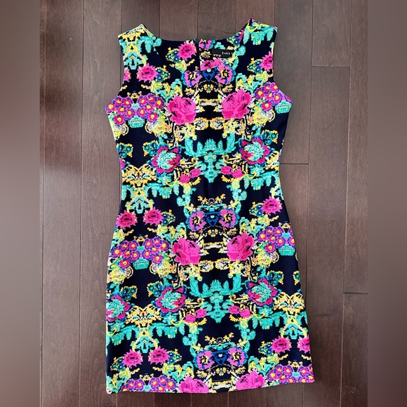 Zara Basic Flora Print Slim Fit Mini Dress, Size M - Picture 1 of 8